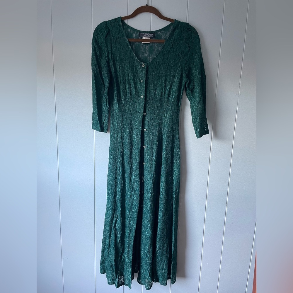 All that Jazz green lace button dress size 11/12 vintage